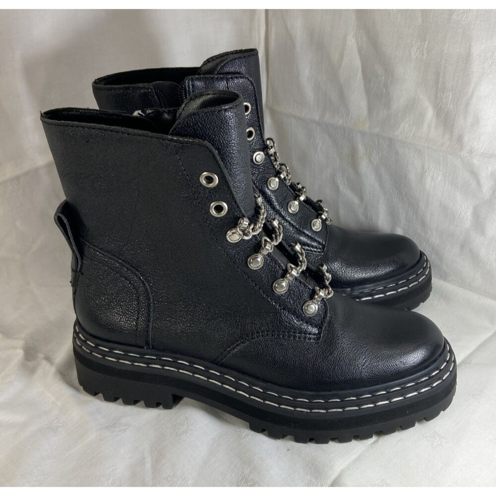 Vince Camuto Popinta Chain Lug Sole Black Soft Goat Suede Combat Boots Size 6M